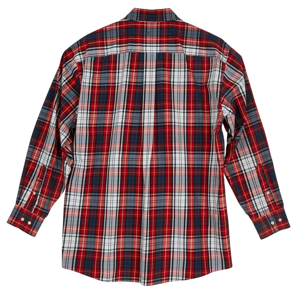 Jos. A. Bank Button Down Mens Large Red Plaid Traveler's Collection Cotton Shirt - Picture 4 of 12